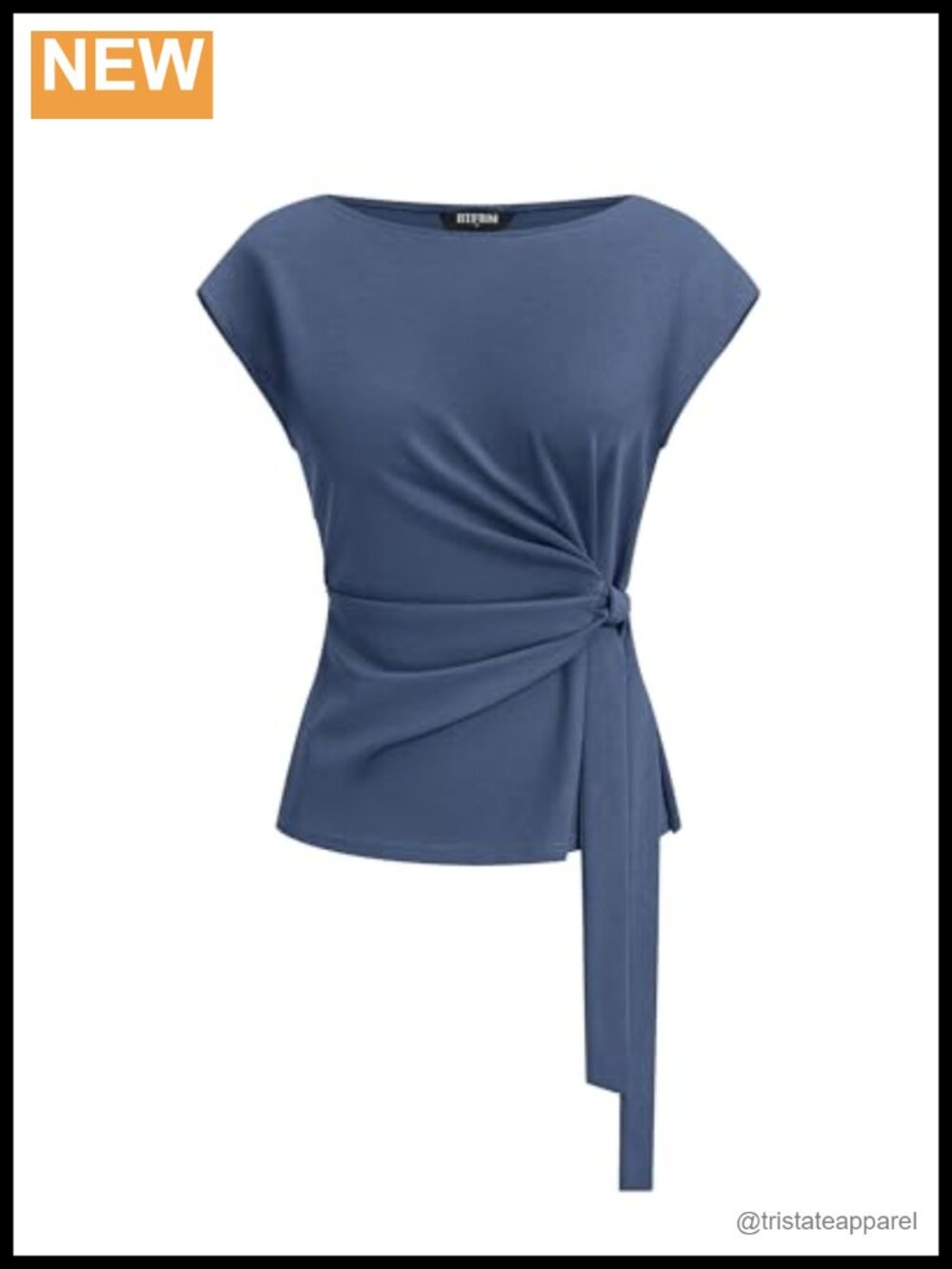 Women Cap Sleeve Crew Neck Tie Front Blouse Work Casual Top